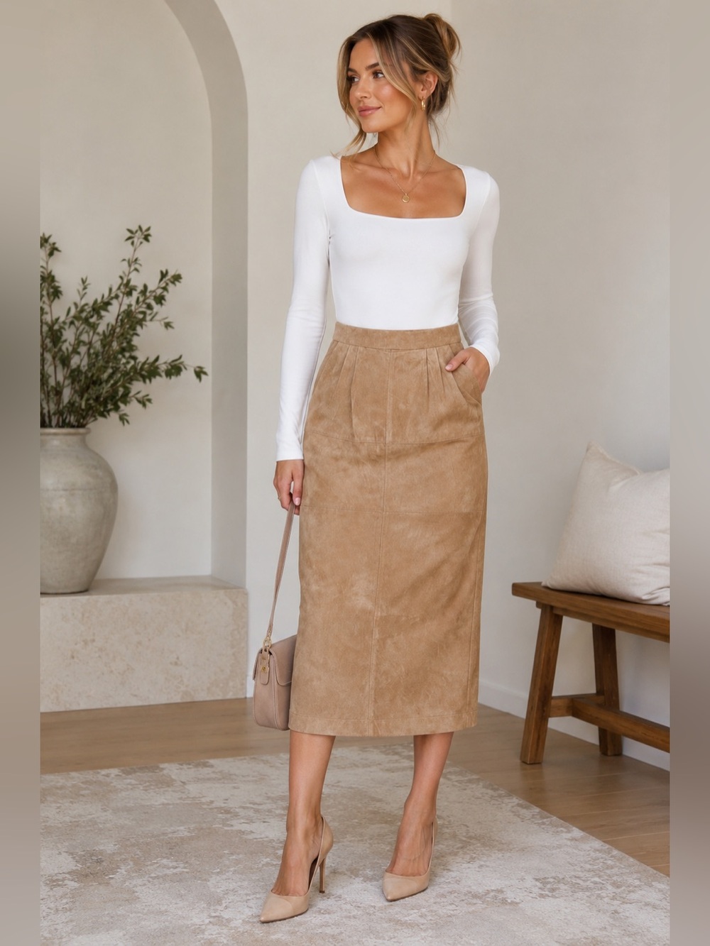 J. Christopher Genuine Pig Suede Midi Skirt – Great Vintage Condition
